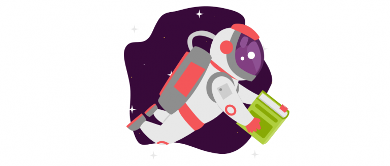 Astronaut reading a book in space