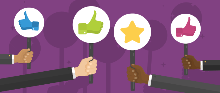 Group of business people holding thumbs up and star signs