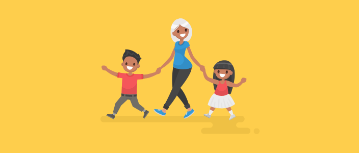 Grandmother walking with her grandkids