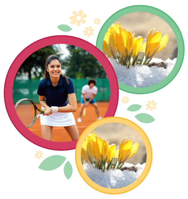 Woman playing tennis with friends.