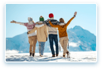 Friends looking out at the winter landscape