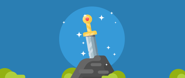 A glittering sword stuck in stone.